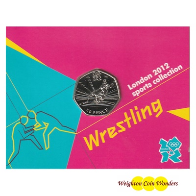 2011 BU 50p Coin (Card) - London 2012 - Wrestling - Click Image to Close